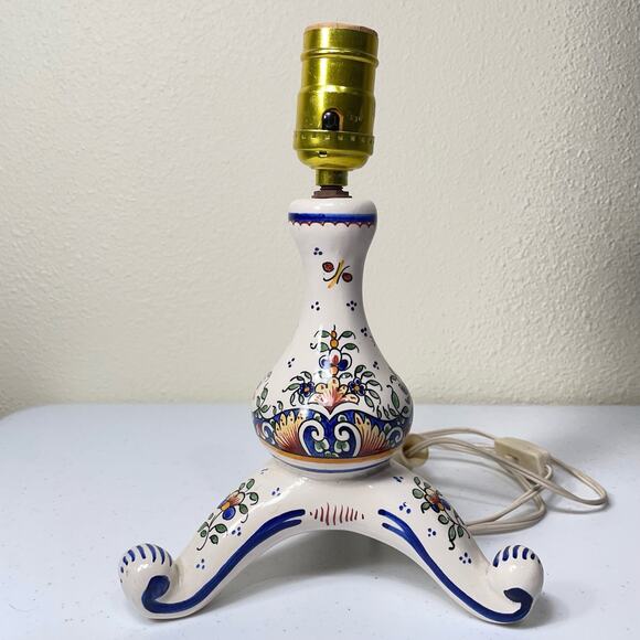 Vintage Other - Vintage French Floral Painted Table Lamp R Delarue Cottage Prairie Boho Country